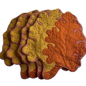 Maple Leaf Shaped Placemats Red Yellow Corduroy Backing Set of 4 Thanksgiving
